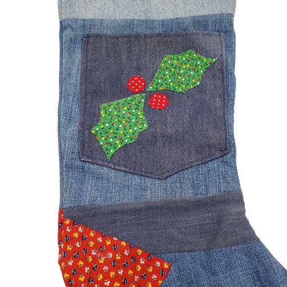 Vintage Denim Christmas Stockings Pair Deadstock Fabric Handmade Stockings - Picture 3 of 14
